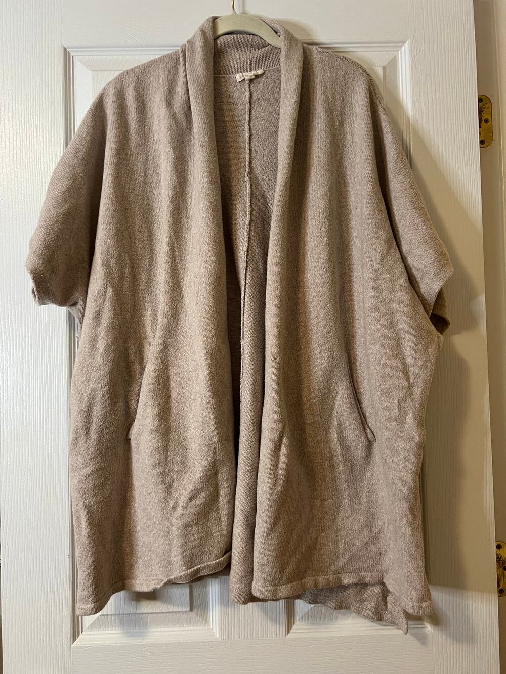 Eileen Fisher Oatmeal Tan Short Sleeve Cardigan Kimono Cape Sweater Sz S/M